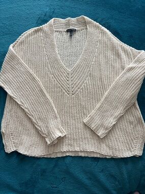Eileen Fisher Cream V-Neck Knit Sweater